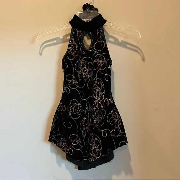 black and gold figure skating dress Competition Figure Skating Dress Assymetrical Skirt Off Shoulder Black –  Boutique Step Up main image 0